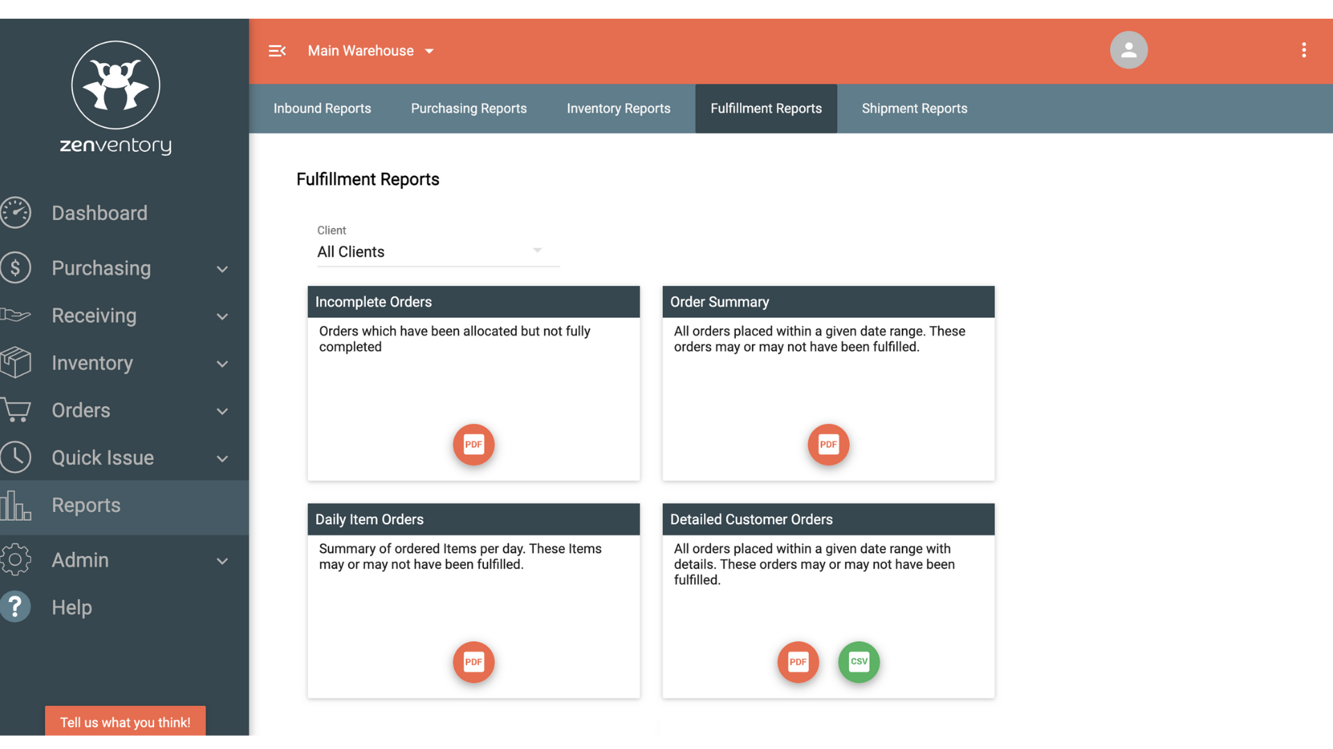 Fulfillment Reports Screenshot Fulfillment Reports Screenshot